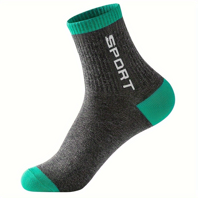 50 Pairs Of Men's Solid Letter Print Sport Crew Socks, Breathable Sweat-absorbing Comfy Soft Casual Simple Style Socks All Seasons Wearing Lootquake LLC