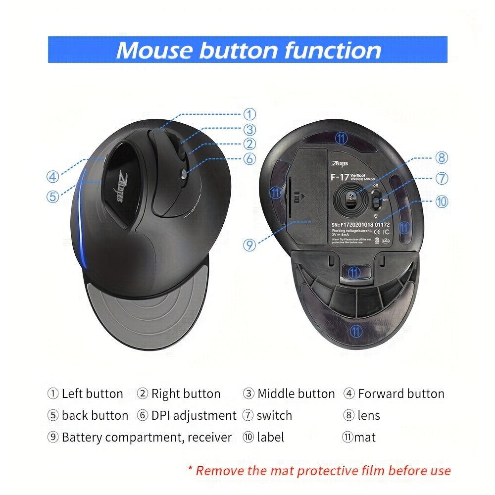 ZELOTES Ergonomic Wrist Rest Mouse, 2.4G Vertical Wireless Gaming Mouse, Comfort Grip, Right Hand Orientation, Battery Powered (Batteries Not Included), 393.7inch Range, Plastic Material, No Charging Function, ≤36V Operatin Lootquake LLC