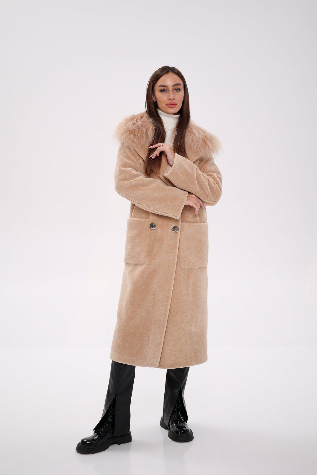 Genuine Lama Fur Virgin Wool Coat - SJB-DIAMOND ELITES