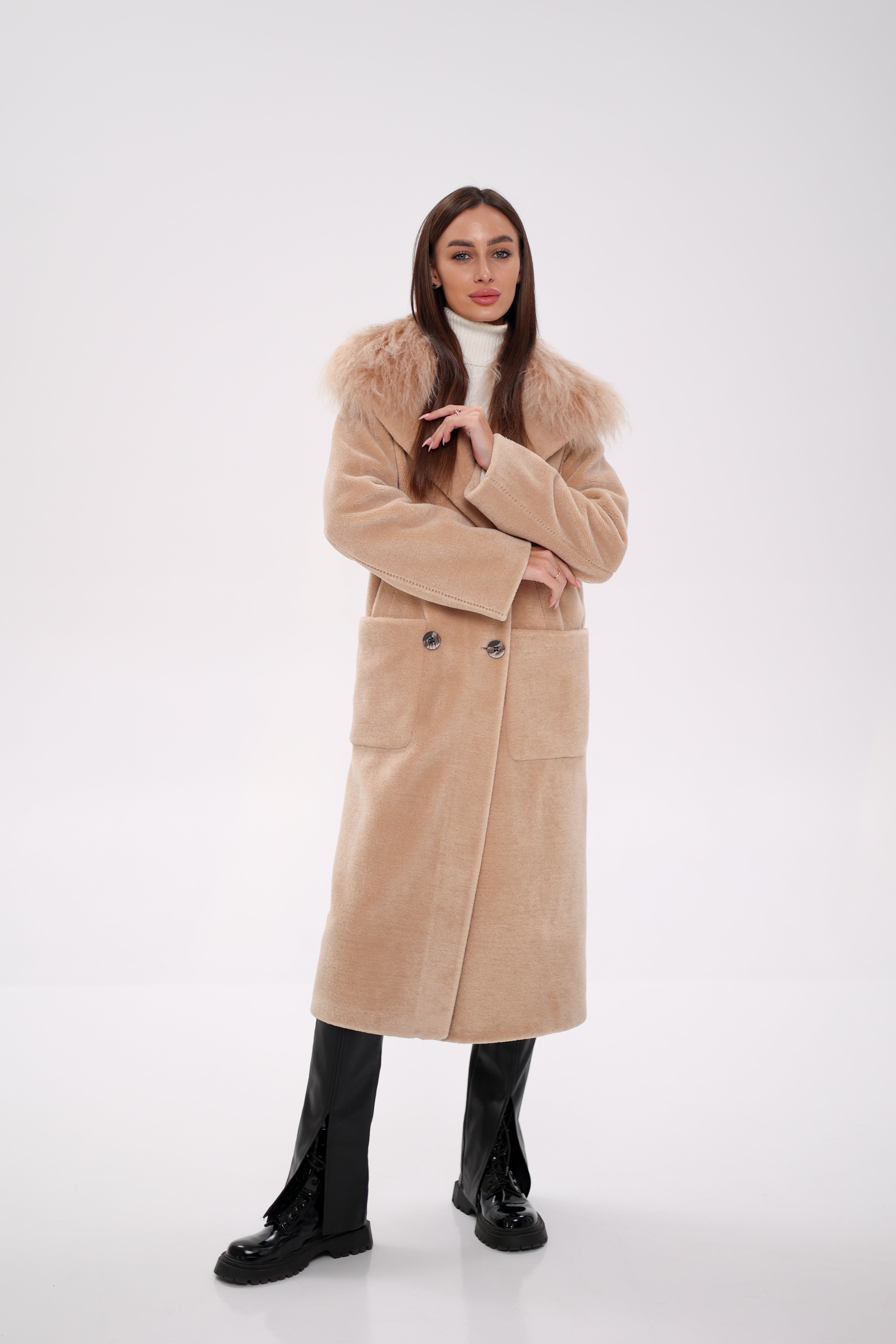 Genuine Lama Fur Virgin Wool Coat - SJB-DIAMOND ELITES