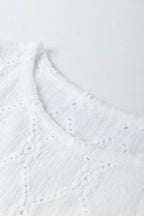 White Embroidered Floral Geometric Button Short Sleeve Top | Femstylo