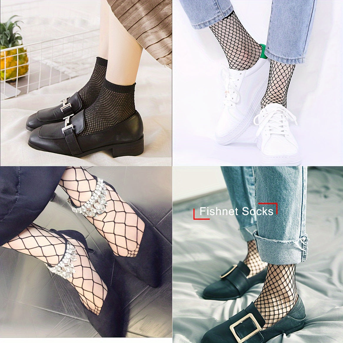 3 Pairs Women's Plus Sexy Socks, Plus Size Elastic Hollow Out Fishnet Breathable Short Socks Lootquake LLC