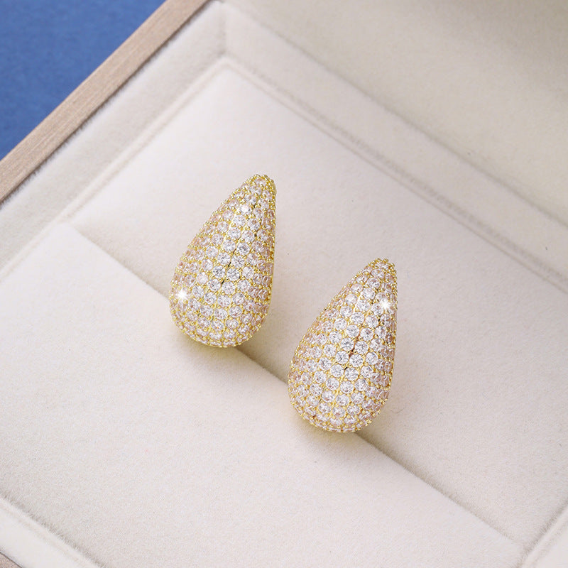 Micro-inlaid Diamond Super Flash Water Drop Ear Studs Light Luxury High-end Sense Pi-Mart