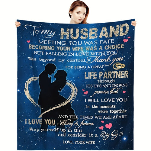 1pc, Blanket For The Husband Of The Wife, A Birthday Gift For The Man, A Blanket Gift For The Husband Birthday Gift Ideas, The Best Christmas Valentine Wedding For Him, Warm Cozy Soft Blanket For Couch Bed Sofa Office Camping Lootquake LLC