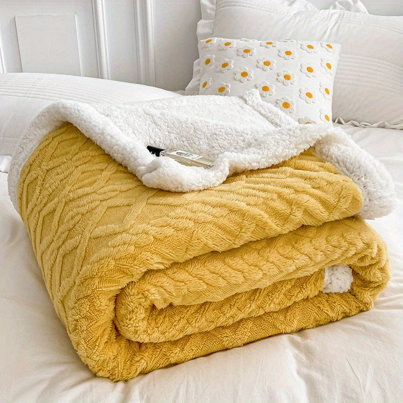 [Versatile Use] Luxurious Double-Layer Jacquard Taffeta Fleece Blanket, Thick Plush White Bed Throw for Single or Double Use - Soft, Cozy, All-Season Comfort, Ideal for Bedroom Elegance, Blanket for Bed Lootquake LLC