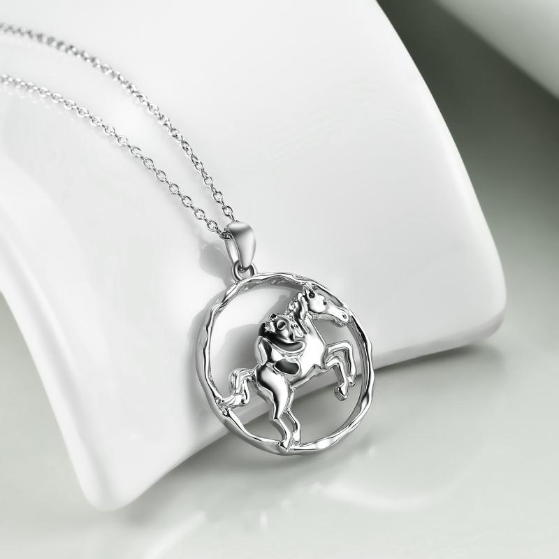 925 Sterling Silver Horse and Panda Running Horse Pendant Necklace Jewelry Lootquake LLC