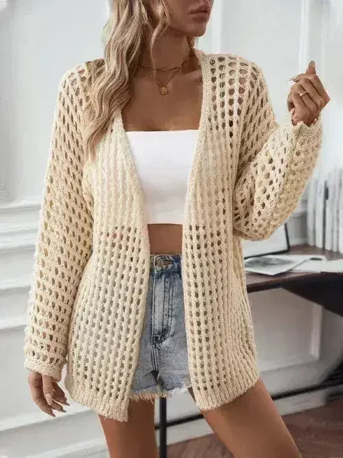 Openwork Open Front Long Sleeve Cardigan - SJB-DIAMOND ELITES