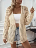 Openwork Open Front Long Sleeve Cardigan - SJB-DIAMOND ELITES