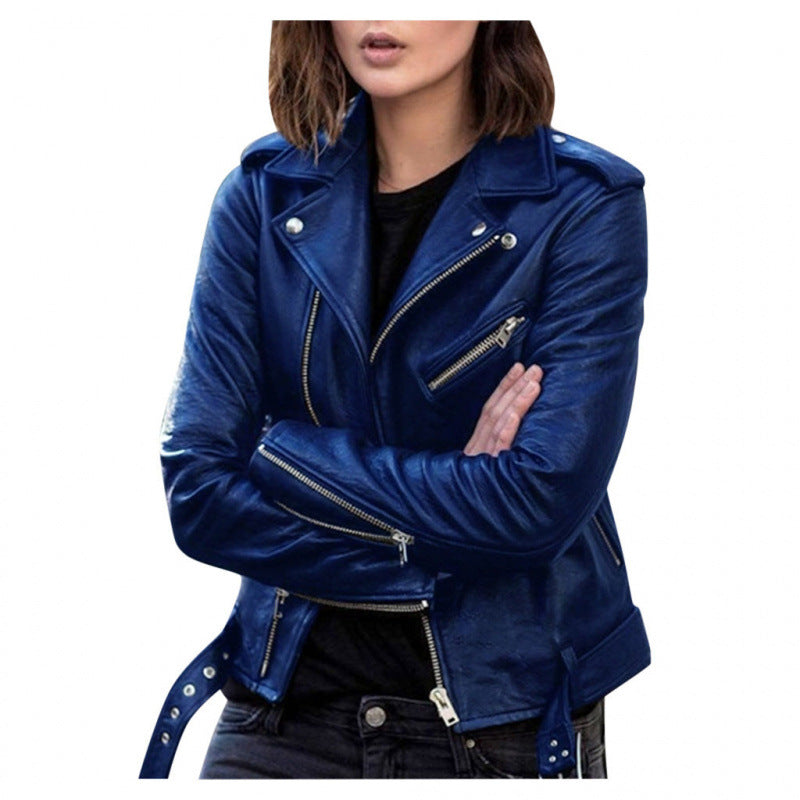 Women's Short Women's Leather Jacket Coat Jacket Pu Pi-Mart