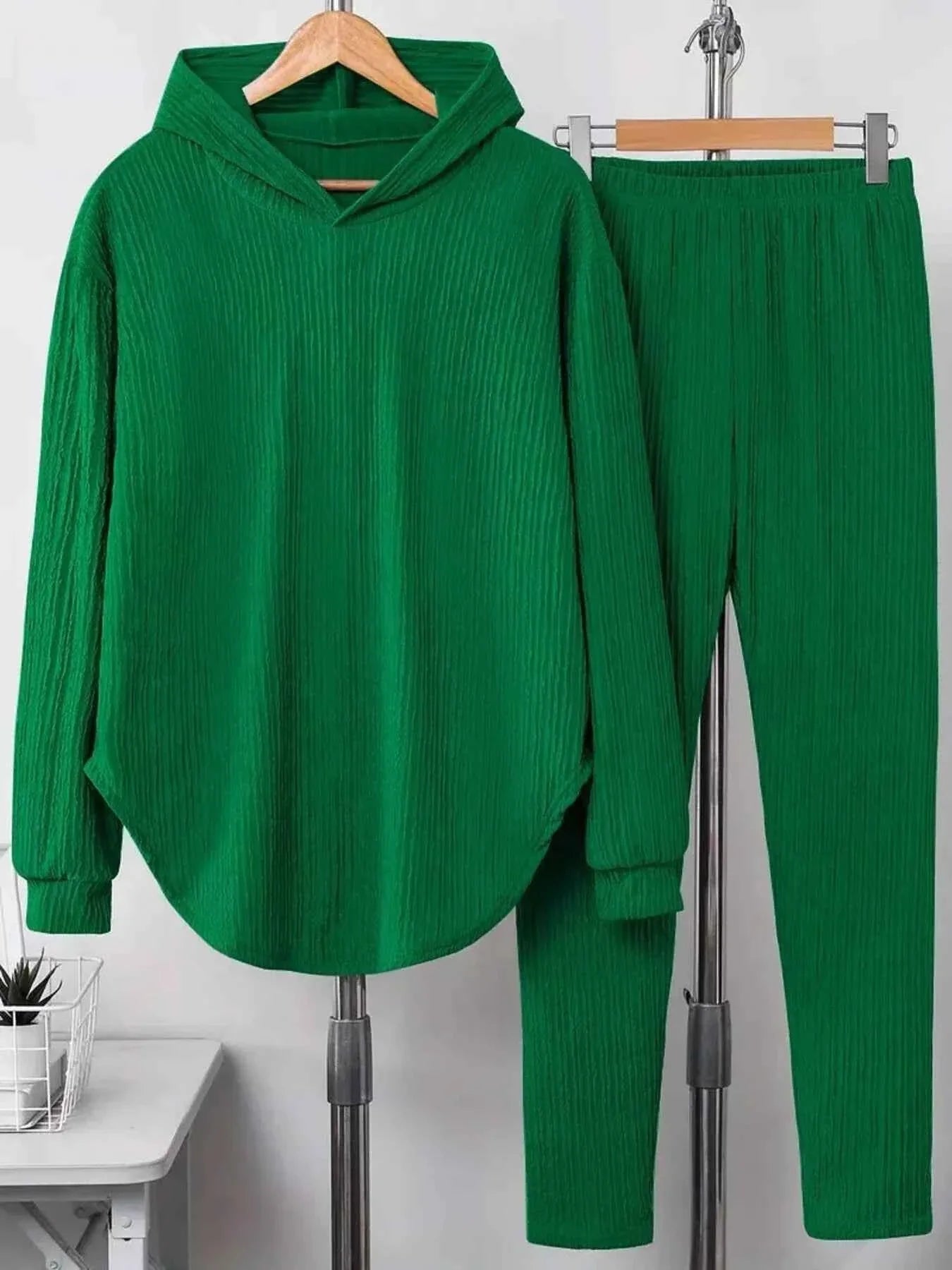 Textured Long Sleeve Hoodie and Pants Set THRIXINE