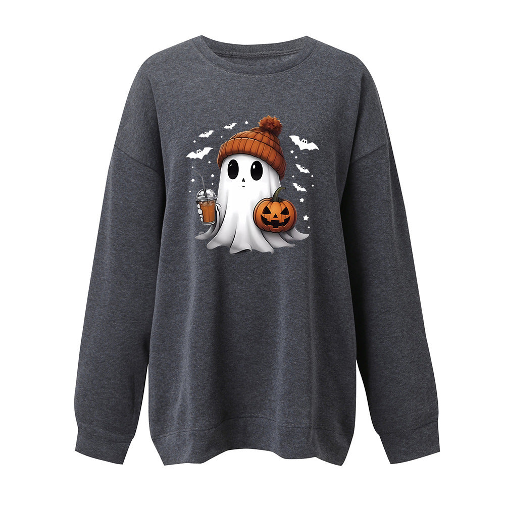 Fashion Drop-shoulder Sweater Women's Halloween Velvet Hoodie Pi-Mart