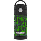 Thermos Kids Stainless Steel Vacuum Insulated Funtainer straw bottle, Minecraft, 12 fl oz