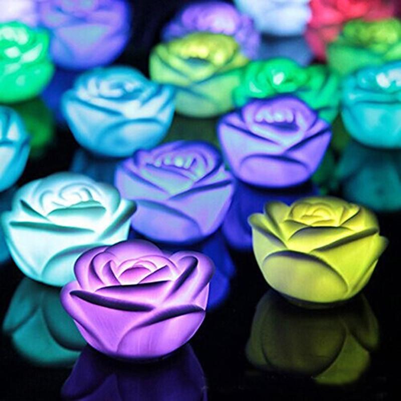 6/12pcs LED Candle Light Simulation Rose Romantic Holiday Party Wedding Confession with Reusable Night Decoration Colorful Light Flameless LED Tea Lights Candle Romantic Love Rose Shape LED Candle Stevvex