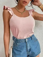 Backless Ruffled Scoop Neck Tank