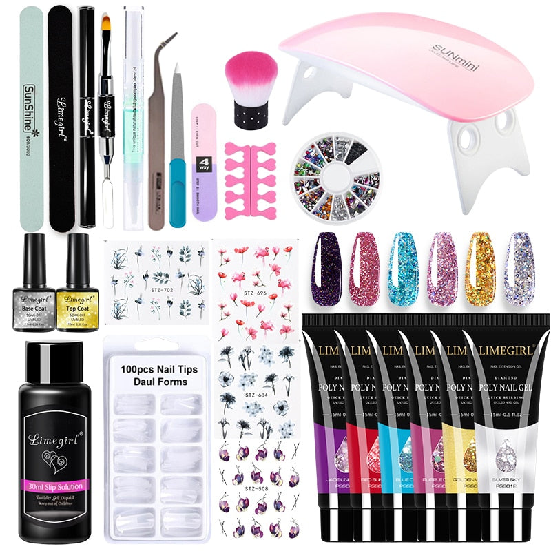 Poly nail Gel Kit With 54W UV Lamp Pi-Mart