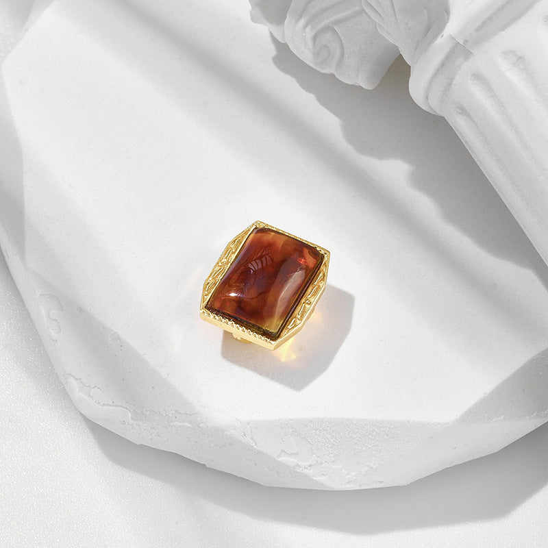 Amber Leaf Carving S925 Sterling Silver Gold-plated Pendant Female Pi-Mart