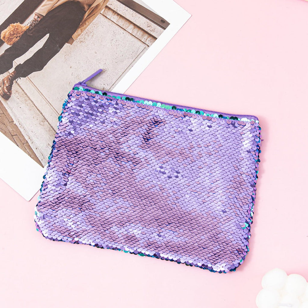 Mermaid sequined pencil case, two-color stationery storage bag, portable cosmetics change purse, small purse - SJB-DIAMOND ELITES