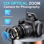 Cameras for Photography, 12X Optical Zoom 4K Digital Camera, 72MP Vlogging Camera with 270° Flip Screen, Battery, Battery Charger, 64GB SD Card, Card Reader Lootquake LLC