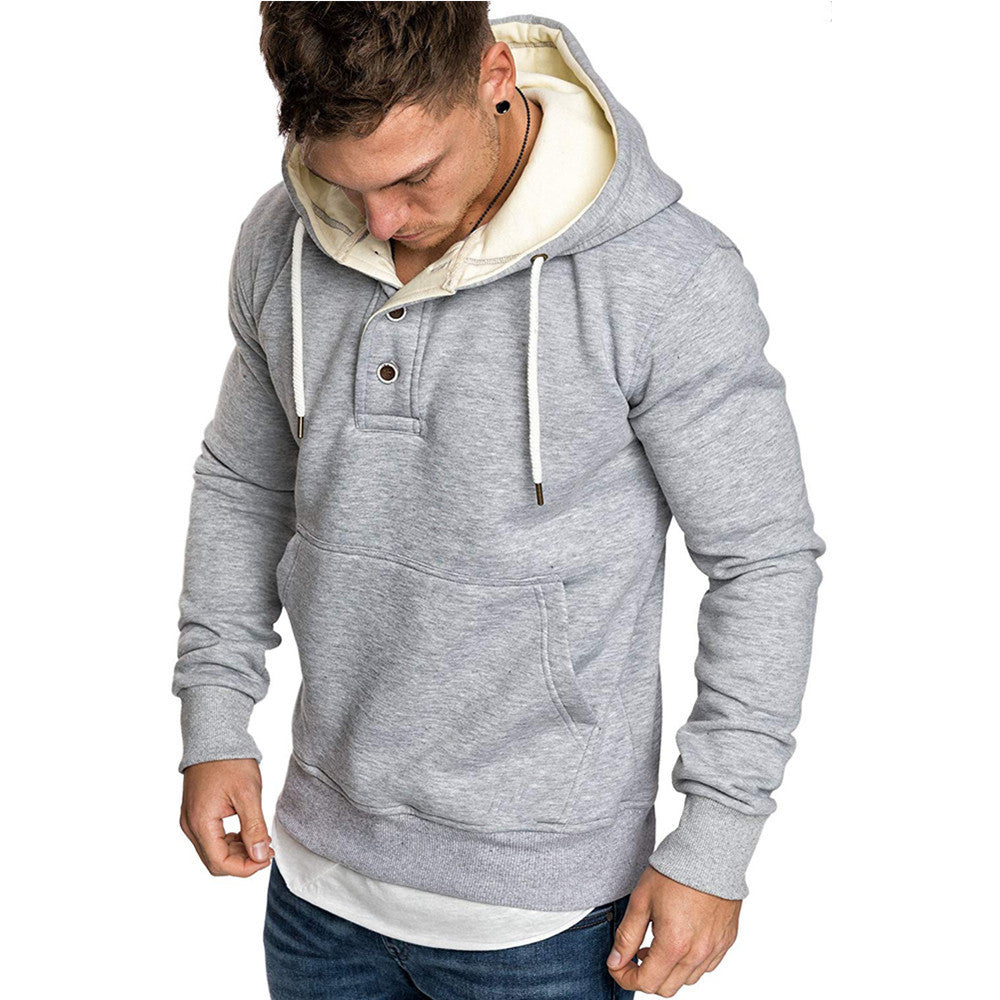 Button-Trim Hooded Fleece Sweatshirt - Cotton Blend Pullover with Pockets Pi-Mart