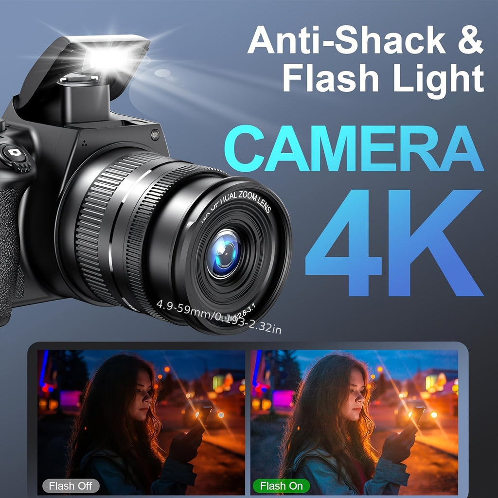 Cameras for Photography, 12X Optical Zoom 4K Digital Camera, 72MP Vlogging Camera with 270° Flip Screen, Battery, Battery Charger, 64GB SD Card, Card Reader Lootquake LLC