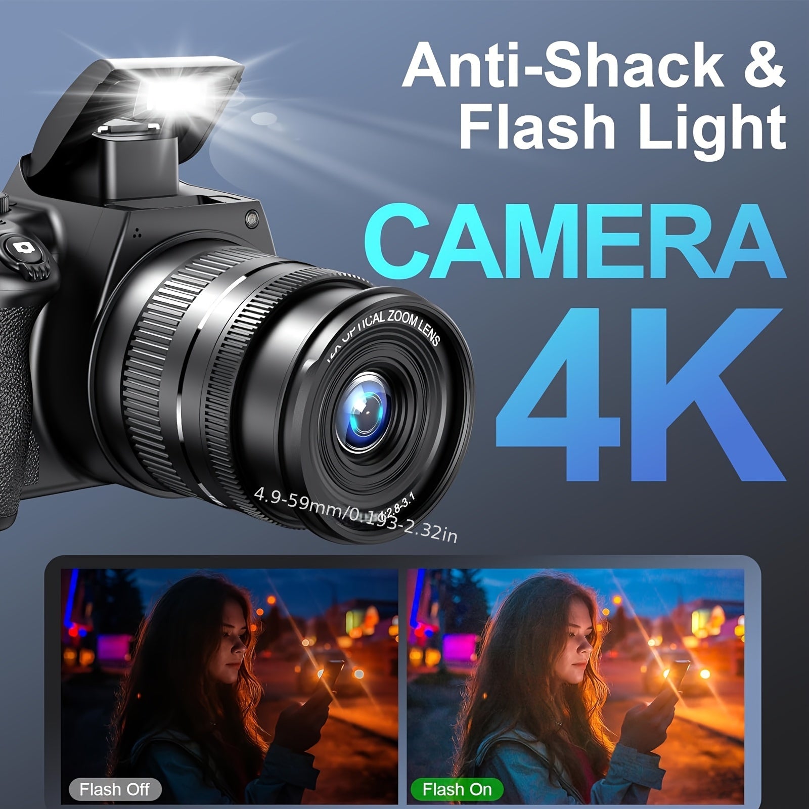 Cameras for Photography, 12X Optical Zoom 4K Digital Camera, 72MP Vlogging Camera with 270° Flip Screen, Battery, Battery Charger, 64GB SD Card, Card Reader Lootquake LLC