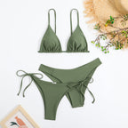 Essential Edge 3-Piece Bikini Set for Women – Solid Color High-Cut Triangle Top Two-Style Bottoms with Side Lace-Up Design & Quick-Drying Comfort – Versatile Women's Swimwear for Summer Pool Beach & Travel Stevvex