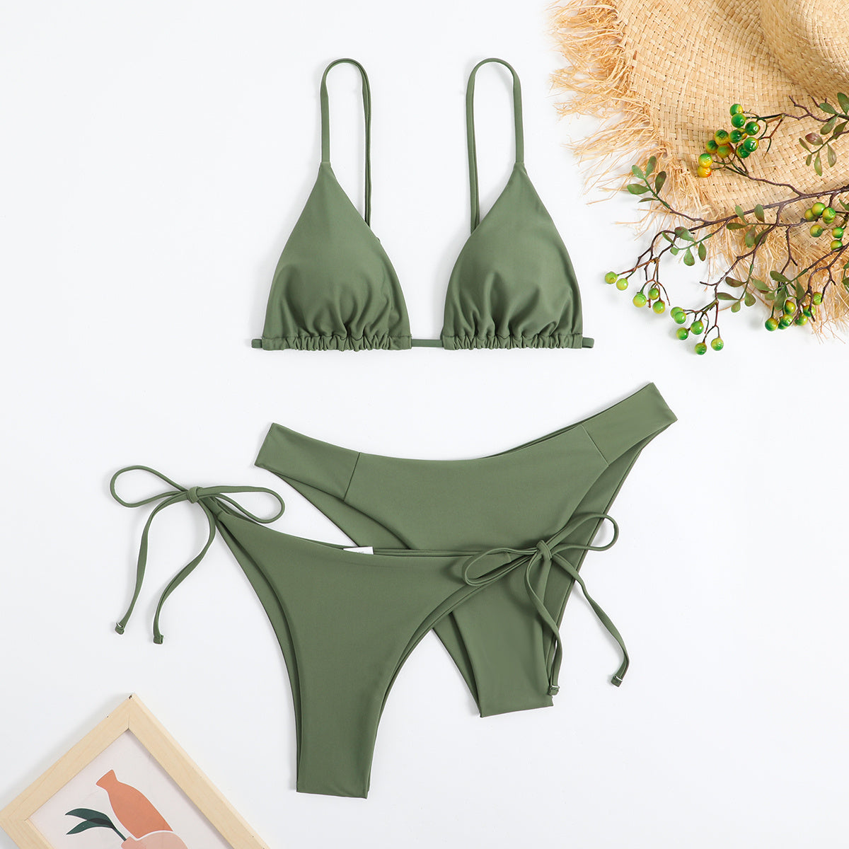 Essential Edge 3-Piece Bikini Set for Women – Solid Color High-Cut Triangle Top Two-Style Bottoms with Side Lace-Up Design & Quick-Drying Comfort – Versatile Women's Swimwear for Summer Pool Beach & Travel Stevvex
