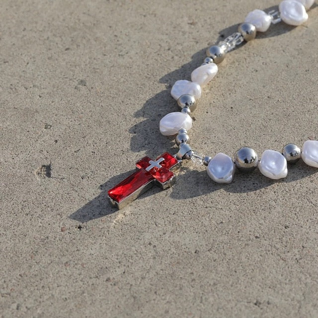 Transparent Cross Necklace and Earrings Pi-Mart