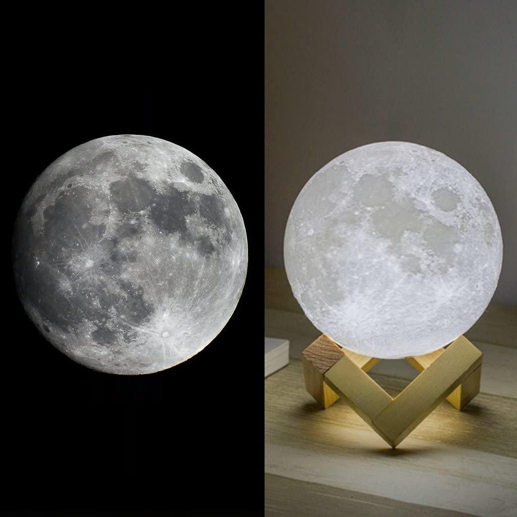 Moon Lamp Moon Light Night Light for Kids Gift for Women USB Charging and Touch Control Brightness 3D Printed Warm and Cool White Lunar Lamp - SJB-DIAMOND ELITES
