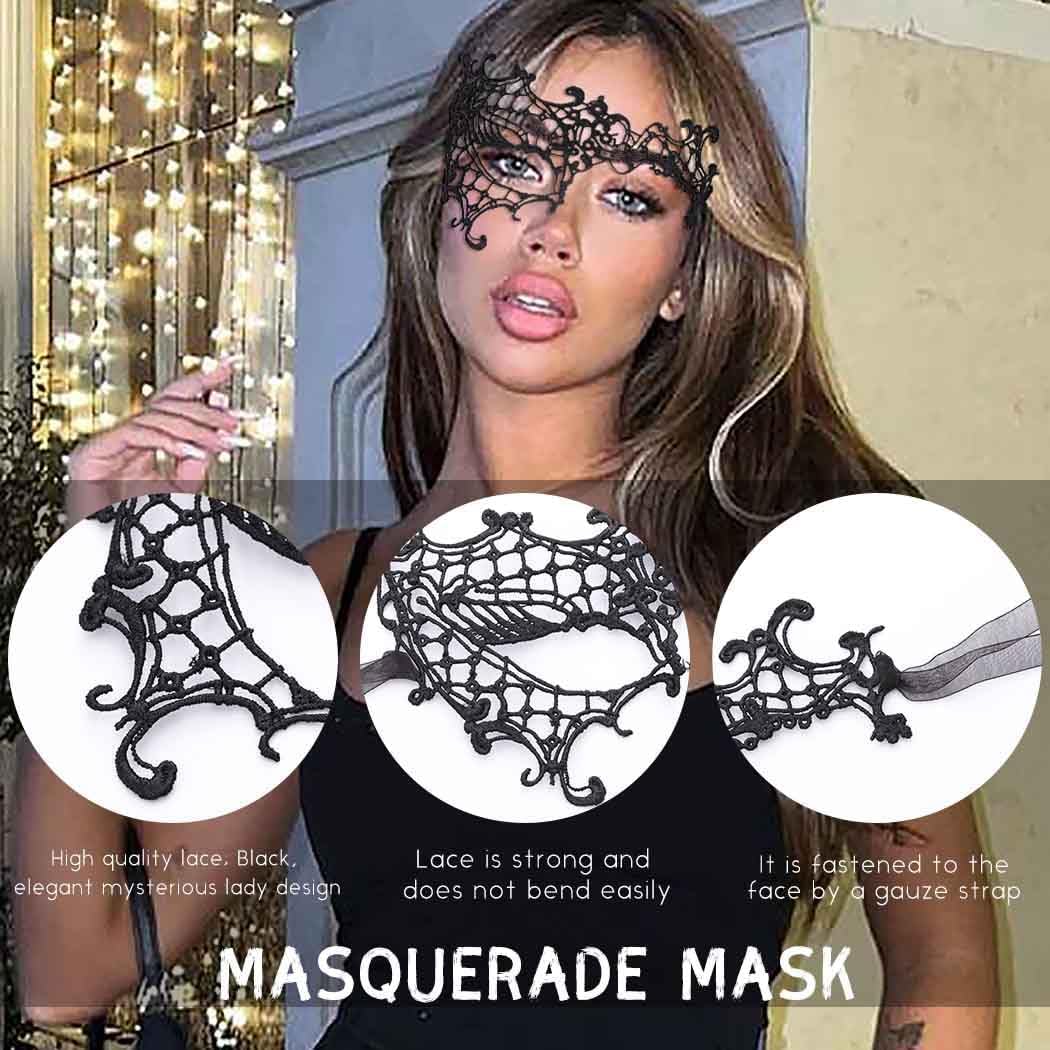 Masquerade Lace Mask Women Black Lace Masks Costume Party Proms Face Mask Halloween Eye Mask - SJB-DIAMOND ELITES