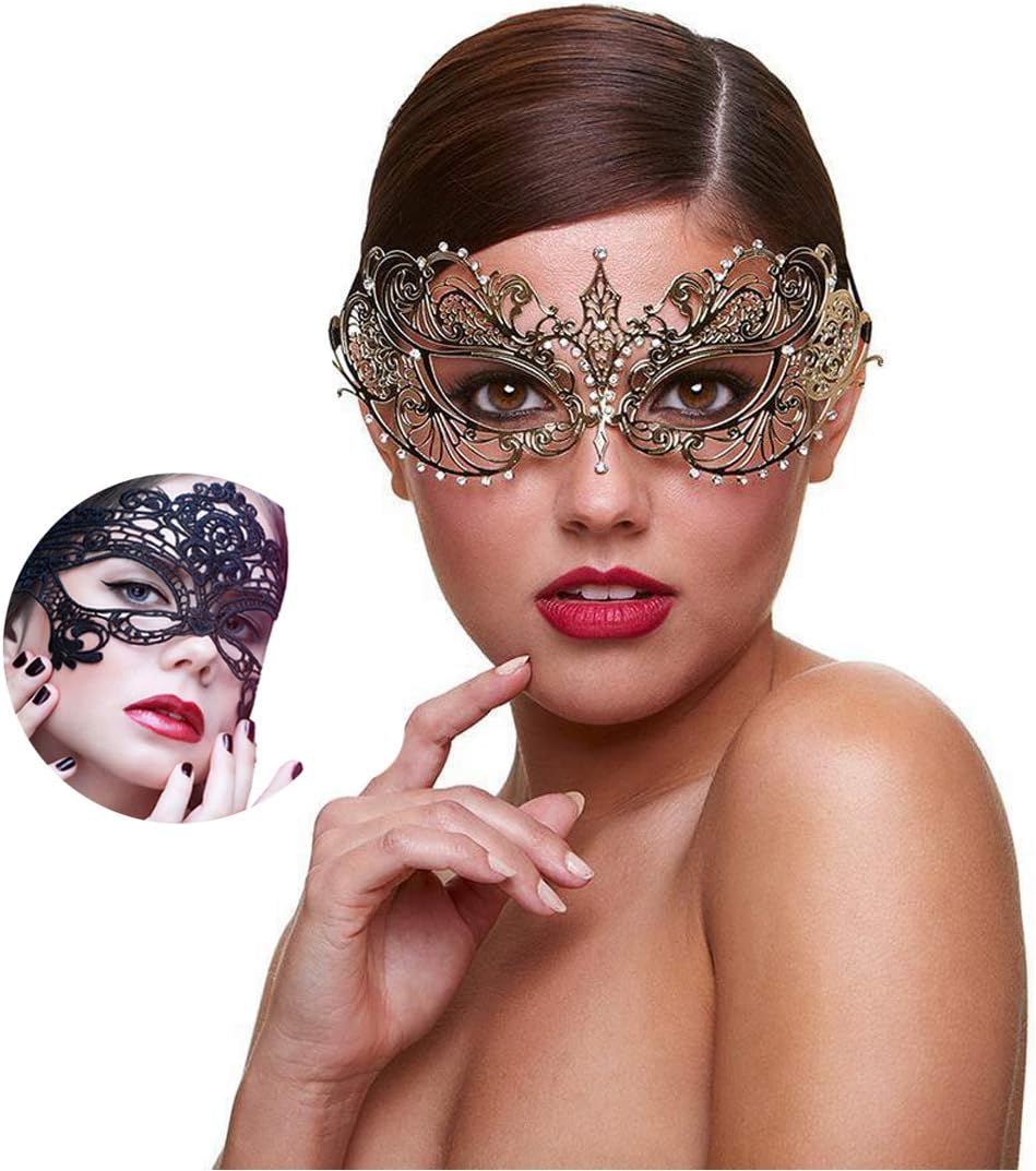 Masquerade Mask for Women Shiny Rhinestone Venetian Party Prom Ball Metal Mask - SJB-DIAMOND ELITES