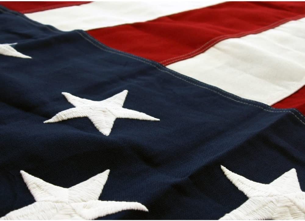 Pre Folded Memorial Flag American US Flag 5x9.5 Foot Heavy Duty Cotton For Veteran - Embroidered Stars and Sewn Stripes - 4 Rows of Lock Stitching - USA Flags with Brass Grommets comes pre folded The Military Gift Store