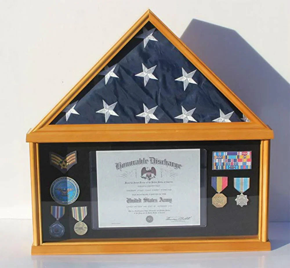Military Memorial Shadow Box, Burial/Funeral Flag Display Case - Cherry 5' X 9.5' Flag The Military Gift Store