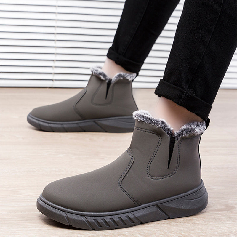 Winter Snow Boots Men V Cutout Shoes With Plush Ankle Boots Pi-Mart