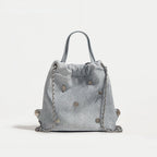 Denim blue chain backpack female, stylish and simple multi-functional portable shoulder bag, large capacity backpack with top handle - SJB-DIAMOND ELITES