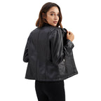 Simple European And American Trend Thin Coat Long Sleeve Motorcycle Jacket Women Pi-Mart