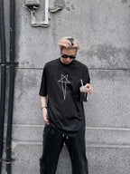 Men's Oversized Gothic Cotton T-Shirt - Summer Streetwear