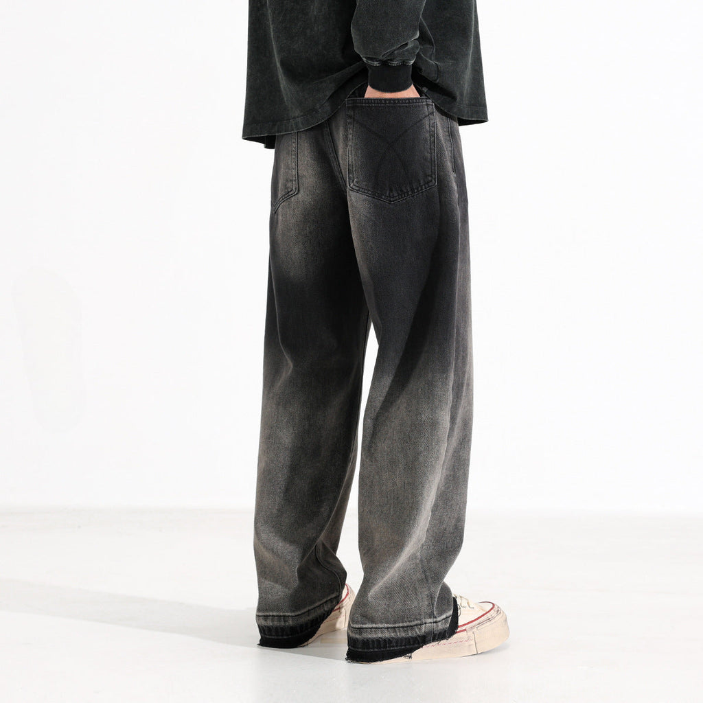 American-style Heavy Washed Black And Gray Straight Jeans Men's Loose Wide Leg Casual Trousers Lootquake LLC
