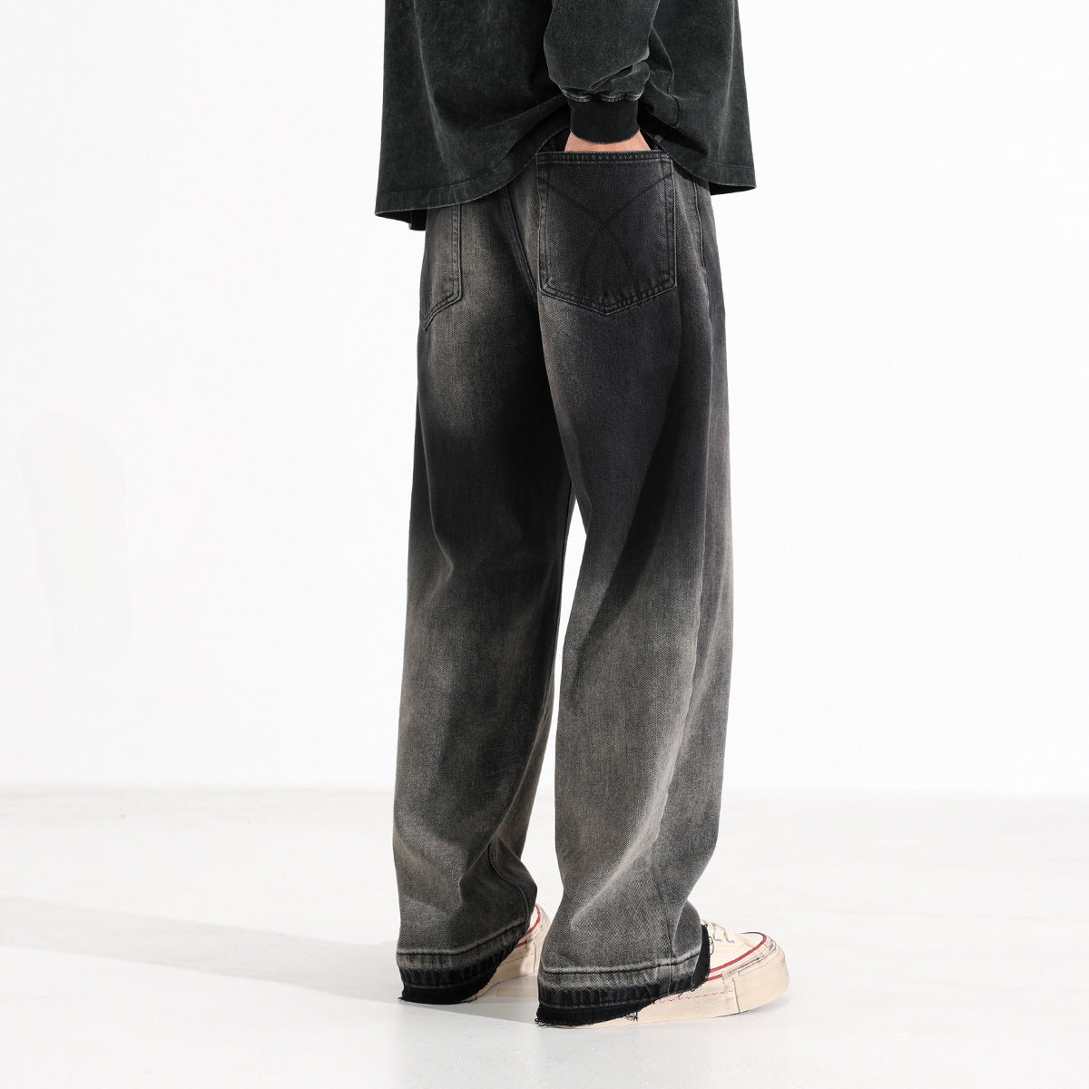 American-style Heavy Washed Black And Gray Straight Jeans Men's Loose Wide Leg Casual Trousers Lootquake LLC