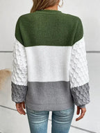 Color Block Round Neck Long Sleeve Sweater - SJB-DIAMOND ELITES