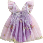Baby Girl Halloween Costume Butterfly Wing Mesh Flower Sleeveless Tulle Fairy Romper Dress Birthday Tutu Dress - SJB-DIAMOND ELITES