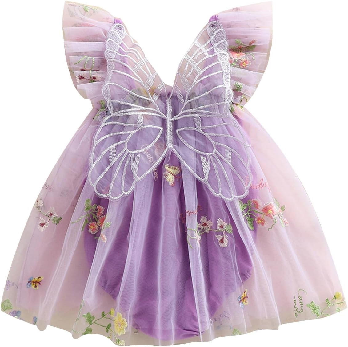 Baby Girl Halloween Costume Butterfly Wing Mesh Flower Sleeveless Tulle Fairy Romper Dress Birthday Tutu Dress - SJB-DIAMOND ELITES