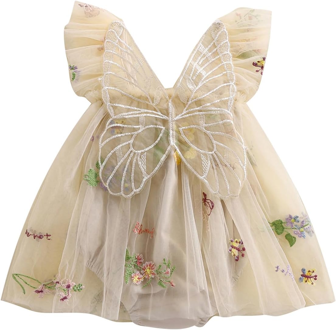 Baby Girl Halloween Costume Butterfly Wing Mesh Flower Sleeveless Tulle Fairy Romper Dress Birthday Tutu Dress - SJB-DIAMOND ELITES
