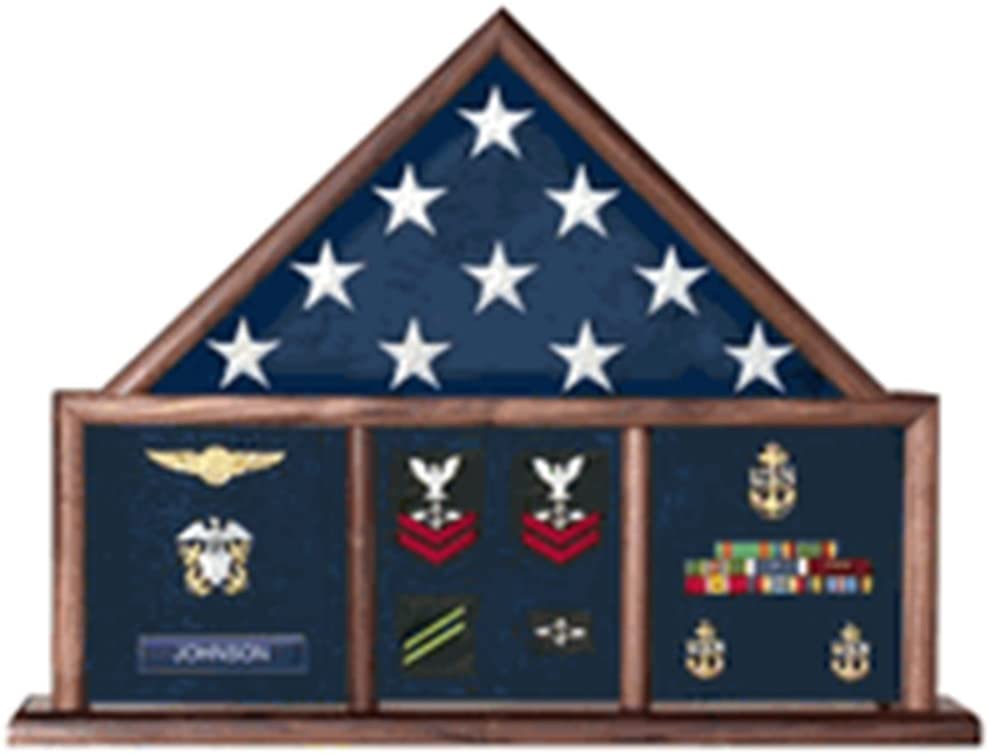 Memorial Flag Case, Three Bay shadow box perfect size case for a your mantle, holds a ample amount of memorabilia! The Military Gift Store