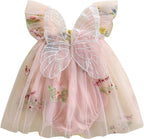 Baby Girl Halloween Costume Butterfly Wing Mesh Flower Sleeveless Tulle Fairy Romper Dress Birthday Tutu Dress - SJB-DIAMOND ELITES