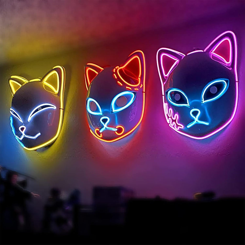 Demon LED Mask Slayers Costume Props Japanese Anime Plastic Fox Face Cosplay Glowing Masks for Adult Masquerade - SJB-DIAMOND ELITES