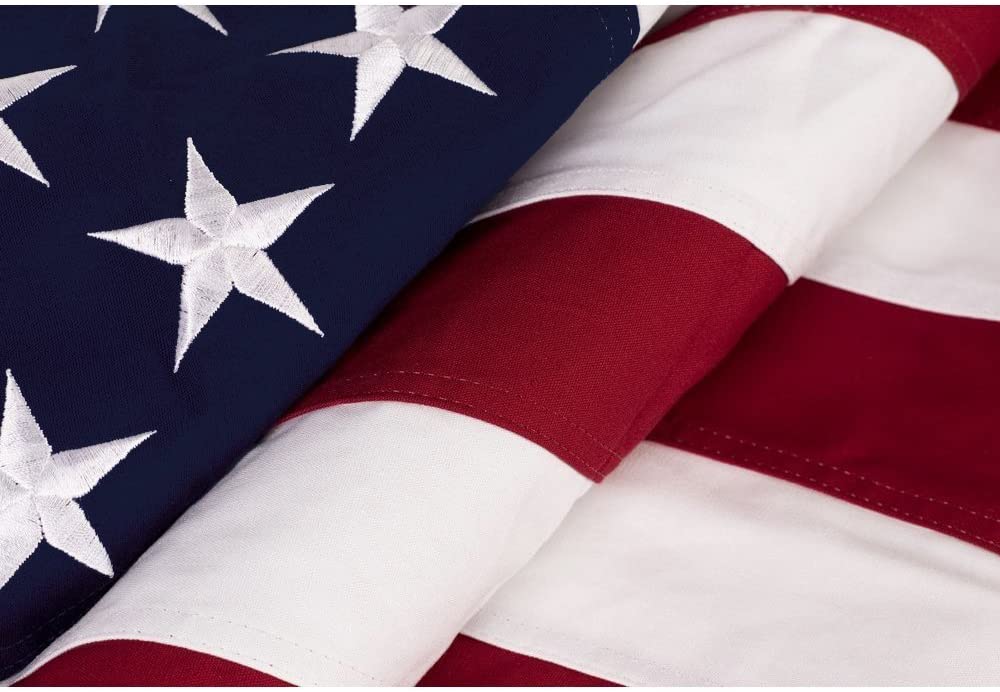 Pre Folded Memorial Flag American US Flag 5x9.5 Foot Heavy Duty Cotton For Veteran - Embroidered Stars and Sewn Stripes - 4 Rows of Lock Stitching - USA Flags with Brass Grommets comes pre folded The Military Gift Store
