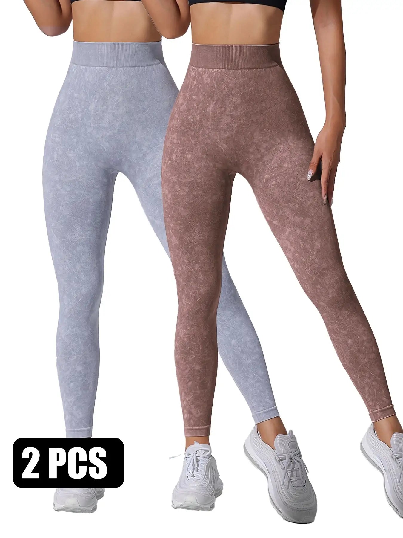 2 Pieces High Waist V Back Yoga Pants Tummy Control Running Workout Tight - SJB-DIAMOND ELITES