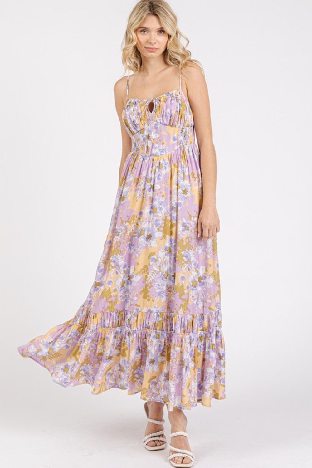 Floral Smocked Back Ruffled Hem Maxi Cami Dress For Summer – Boho Chic, Trendy, Fluttering, Feminine & Effortlessly Stylish Stevvex