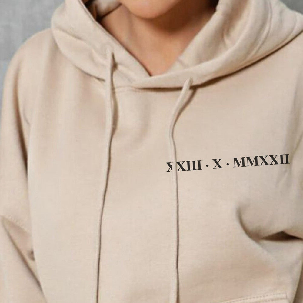 Women's Roman Numeral Printed Hoodie Pi-Mart